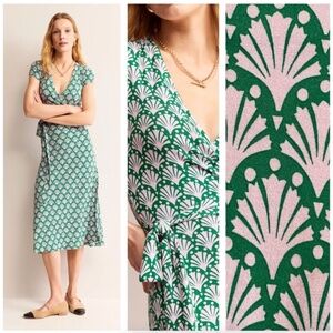 Boden Joanna Cap Sleeve Wrap Midi Dress, Sweet Lilac Shell Print